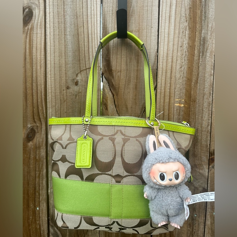 Coach Green and Tan Leather Tote Bag